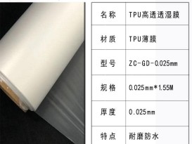 开云体育手机网页版TPU防水透湿膜高透型号ZC-GD-0.025大卷膜热熔胶